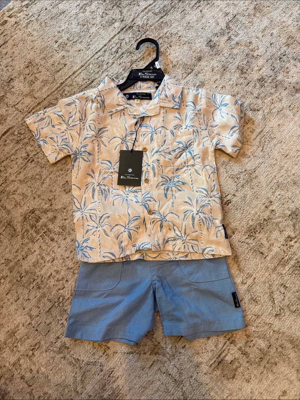 Ben Sherman Blue Palm Print Shirt and Light Blue Shorts Kids Matching Set